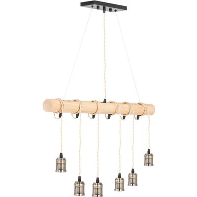 LOFT Hanging Ceiling Lamp, 6-bulb E27, Wooden Beam