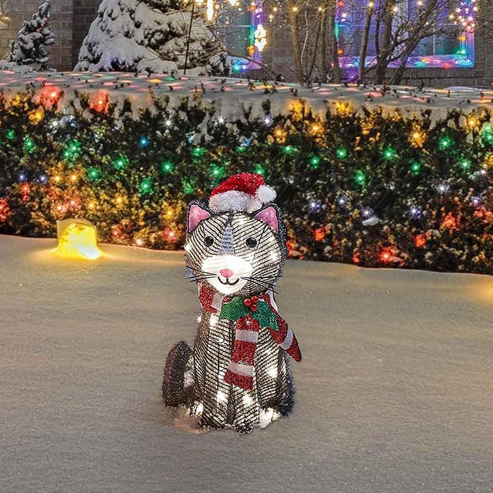 Christmas Light Up Animals Figurine Wearing Xmas Hat Bright Lights Animal Ornament Acrylic for Home Garden Front Pathway Walkway