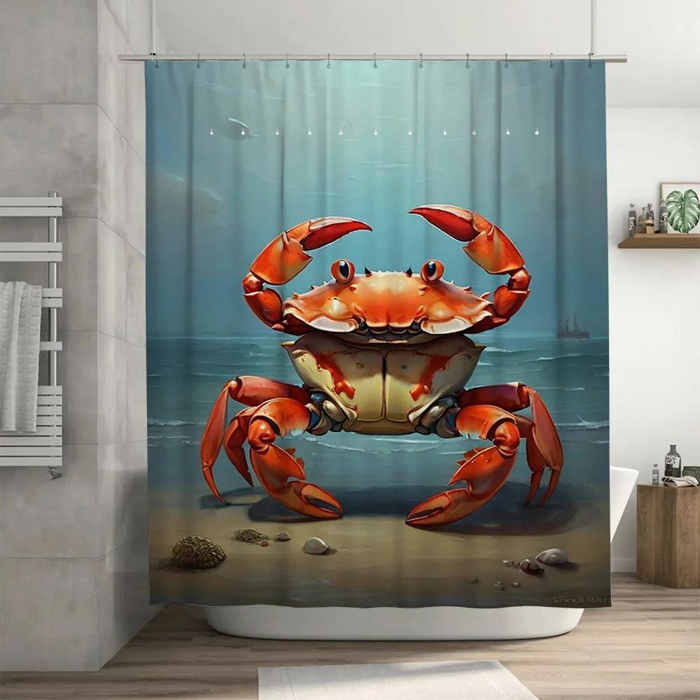 3D Printed Bath Curtain featuring a large crab design perfect for bathroom decor