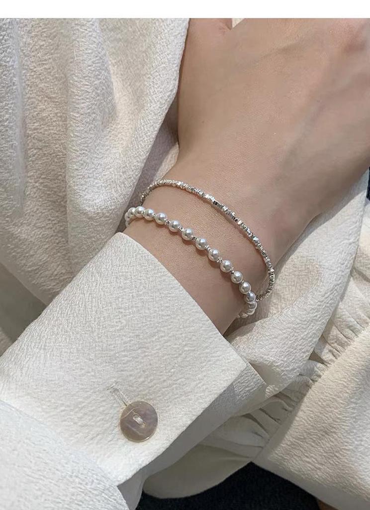 Sterling Silver S999 Minimalist Crushed Beads Bracelet: Women's Versatile Light Luxury Stacking Jewelry