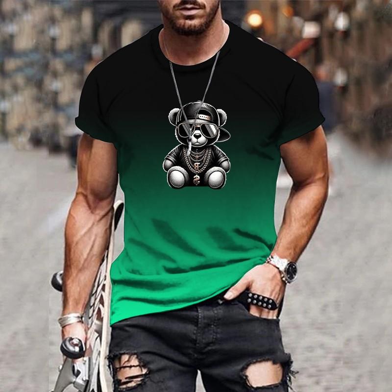 Casual T-shirt Summer Sports Style Short Sleeve 3D Men's Gradient Pattern Fashion Print Top Slim Fit Men's Oversized T-Shirt