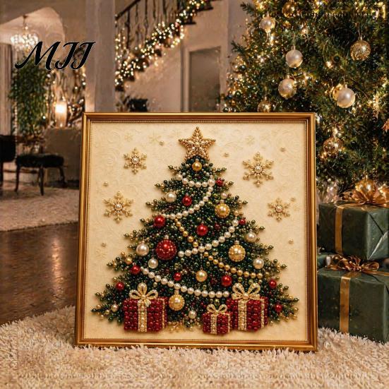 Kit de Arte de Perlas Artificiales para Principiantes, Kit de Pintura de Navidad, Set de Escena Invernal 3D DIY Navideña, Proyecto de Manualidad Festiva para Adultos, Pared Festiva del Hogar