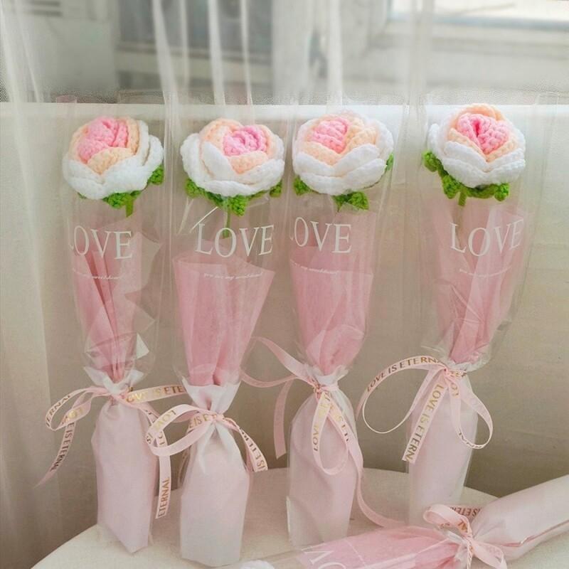 Weaving Flowers Carnations Mother's Day Small Flower Bundle for Girlfriend Knitted Finished Yarn Teacher's Day Gift for Teacher