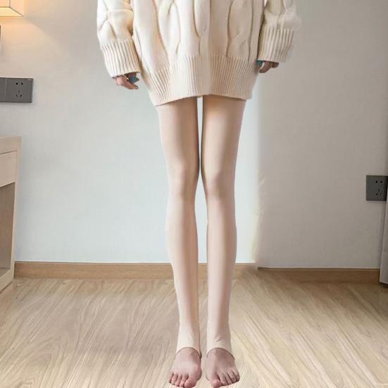 Women Winter Pantyhose Elastic Plush Lined Solid Color Mid-waist Keep Warm Short Skirt Dress Matching Bottming Leggings Women Tights