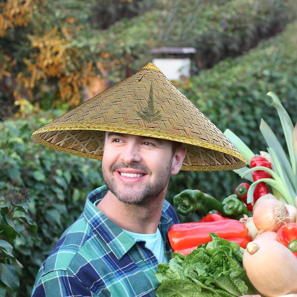 Cappello di Paglia Cinese Cappello di Rattan Fatto a Mano Cappello di Paglia alla Moda con Cinturino Sottogola Regolabile per Pesca Giardinaggio Campeggio Escursionismo All'aperto