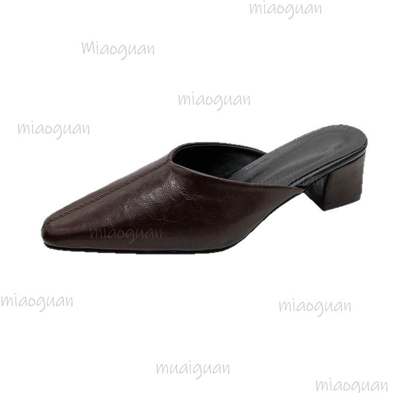 Comfortable Chunky Heel Slip-On Shoes Women's Spring Autumn New Pointed Toe Mules Outdoor Wear Slides Sandals Size35-42