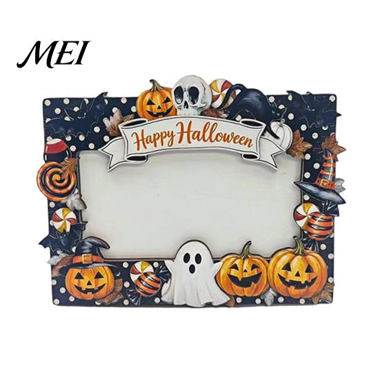 Double Sided Wooden Photo Holder Halloween Frame, Pumpkin Ghost Cat Cutout Picture Shape Ornament Holder, Double-sided Holiday Tabletop Decor for Home