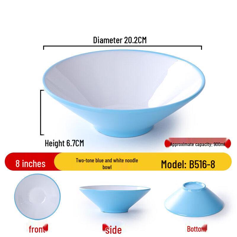 Nordic Melamine Soup Bowls - 8-inch Blue & White (2-Pack)