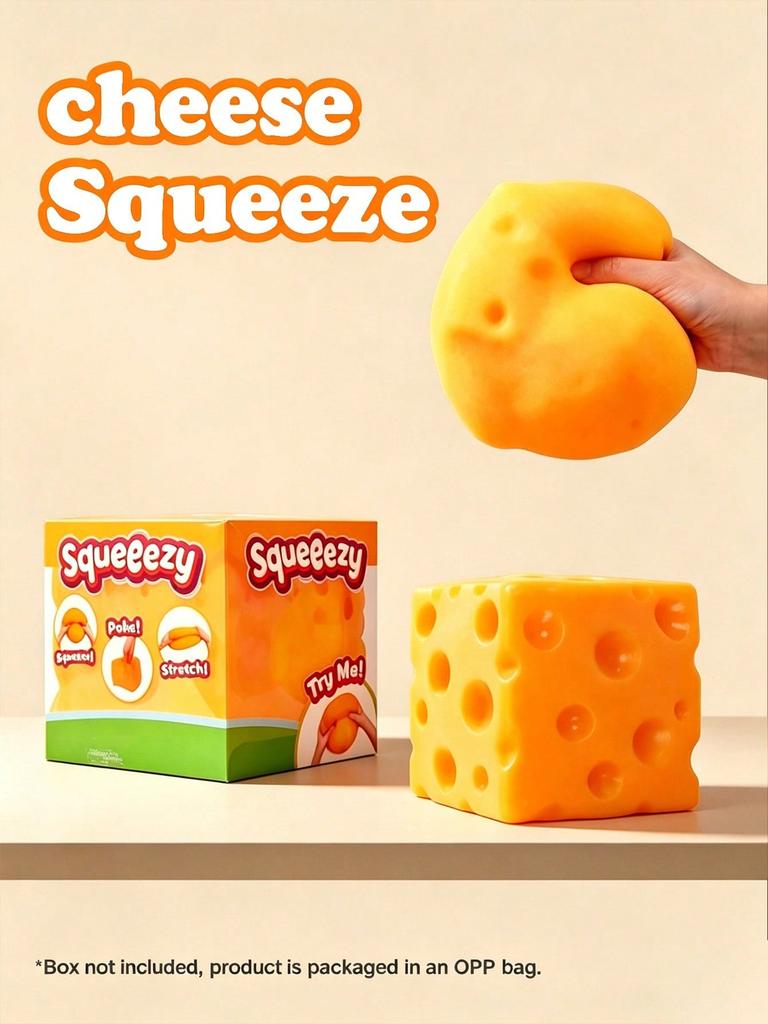 1pc Realistic Square Cheese Shaped Design, Cute Small Holes And Vibrant Colors. Made Of High-Quality Slow Rebound Material, Soft And Elastic,