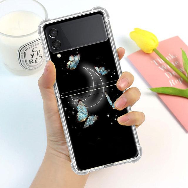 Husă de lux Butterfly Flower pentru Samsung Galaxy Z Flip 3 4 5g Funda Z Flip3 Clear Pc Hard rezistentă la șocuri Coque Shell