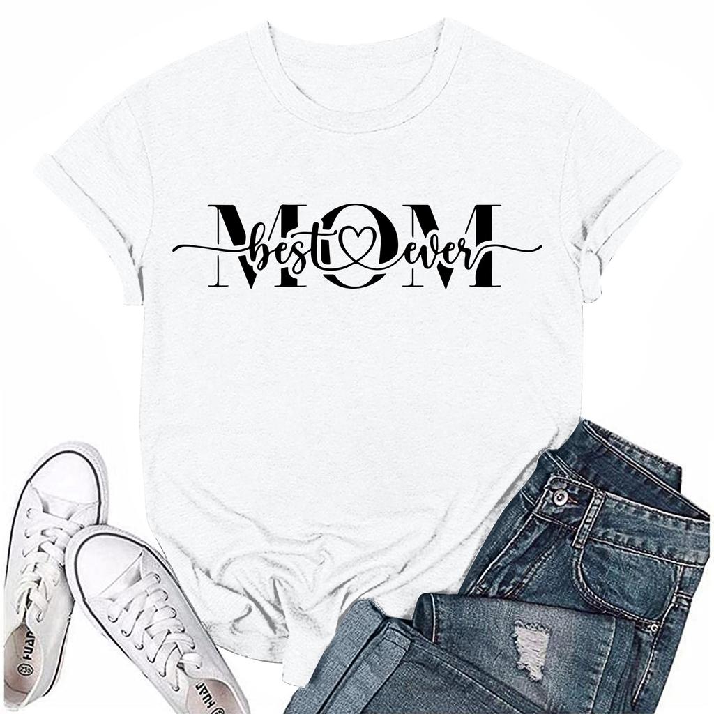 Women Casual Daily Round Neck Printed Short Sleeved T-shirt Letter Top