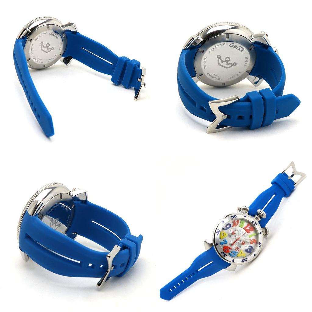 24mm Silicone Rubber Belt Replacement Belt with 2 Spring Bars General Purpose Product Compatible with GAGA MILANO 48mm Model Black/Black Men's