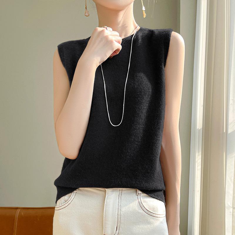 

Женский летний простой универсальный вязаный топ без рукавов с круглым вырезом на бретелях XXL