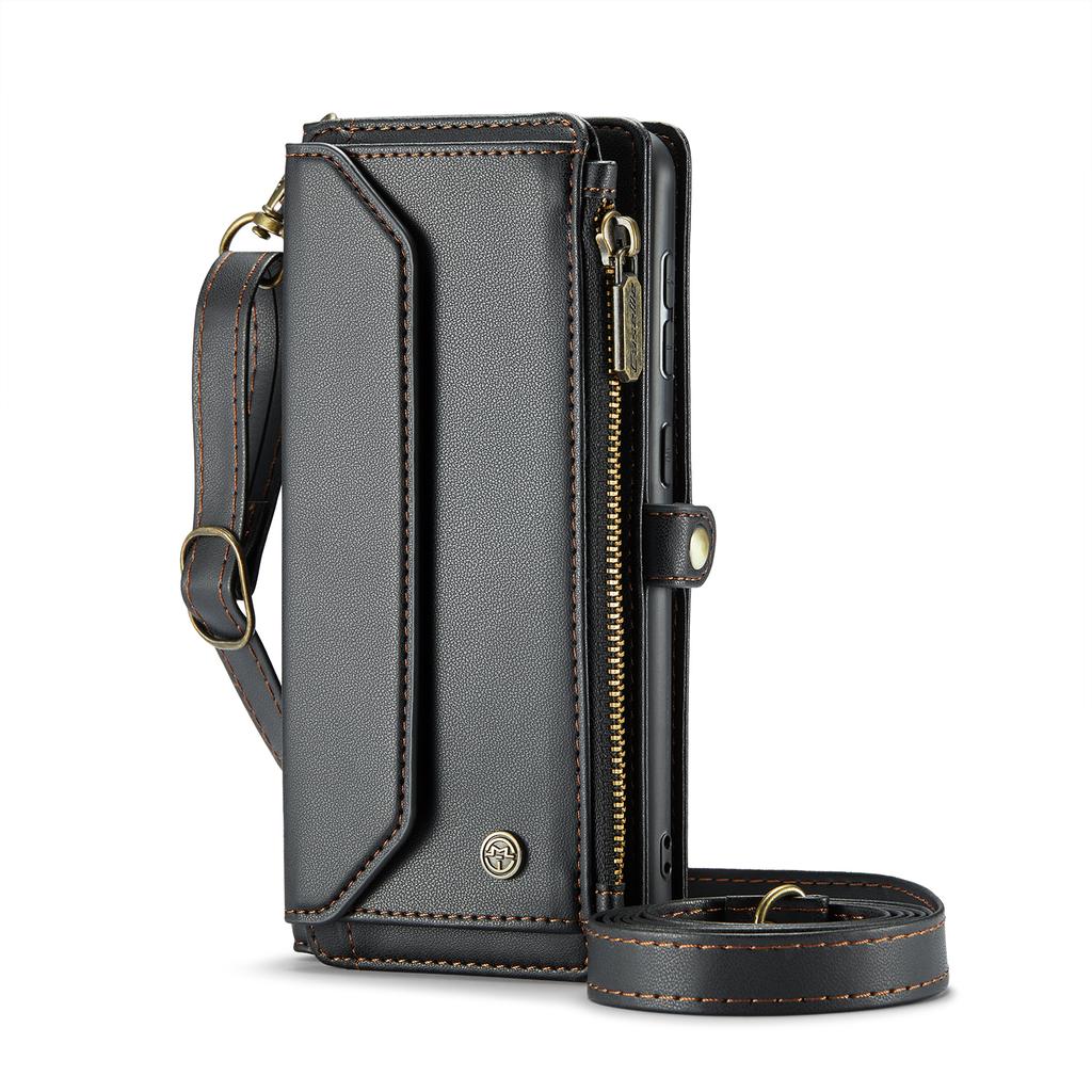 Pour Samsung Galaxy Série A12 A13 A71 S20 S21 S22 S23 S24 S25 Z Fold3 Z Fold4 Z Fold5 Z Fold6 Sac Téléphone Bandoulière Multifonctionnel en Cuir PU