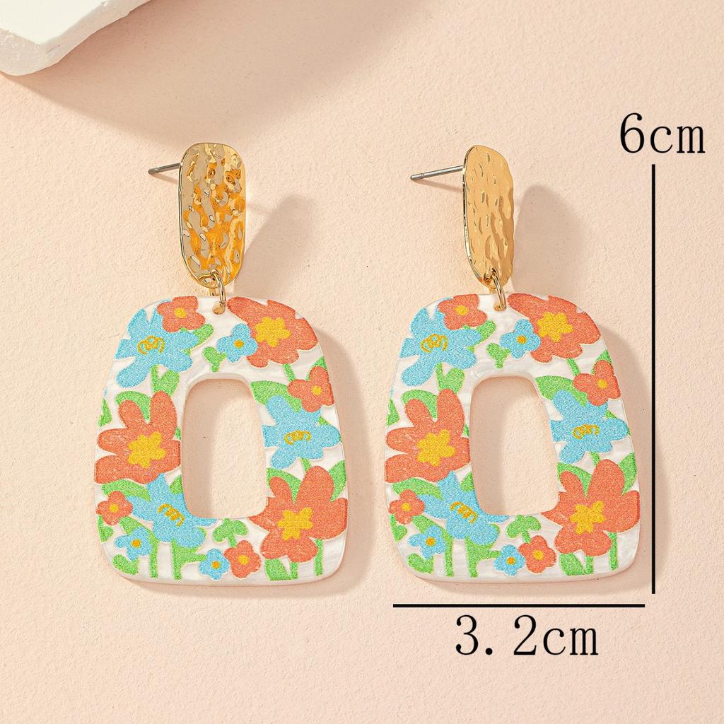 Acrylic fashion hollow simple geometric earrings oil painting small flower small clear fresh air creative design sense