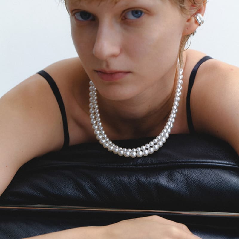 leeENoir Wave Toggle Pearl Necklace (6mm/8mm)(2color)