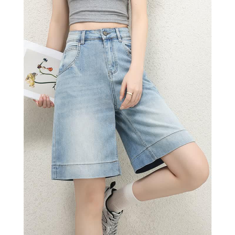 TERRE BLEUE Women s Retro High-Waist A-Line Wide Leg Denim Shorts XL