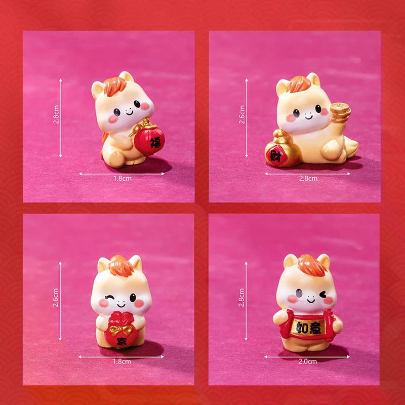 2026 New Year Figurines Miniatures Cartoon Lucky Horse Micro Landscape Ornaments Home Desk Decorations Room Decor Gift