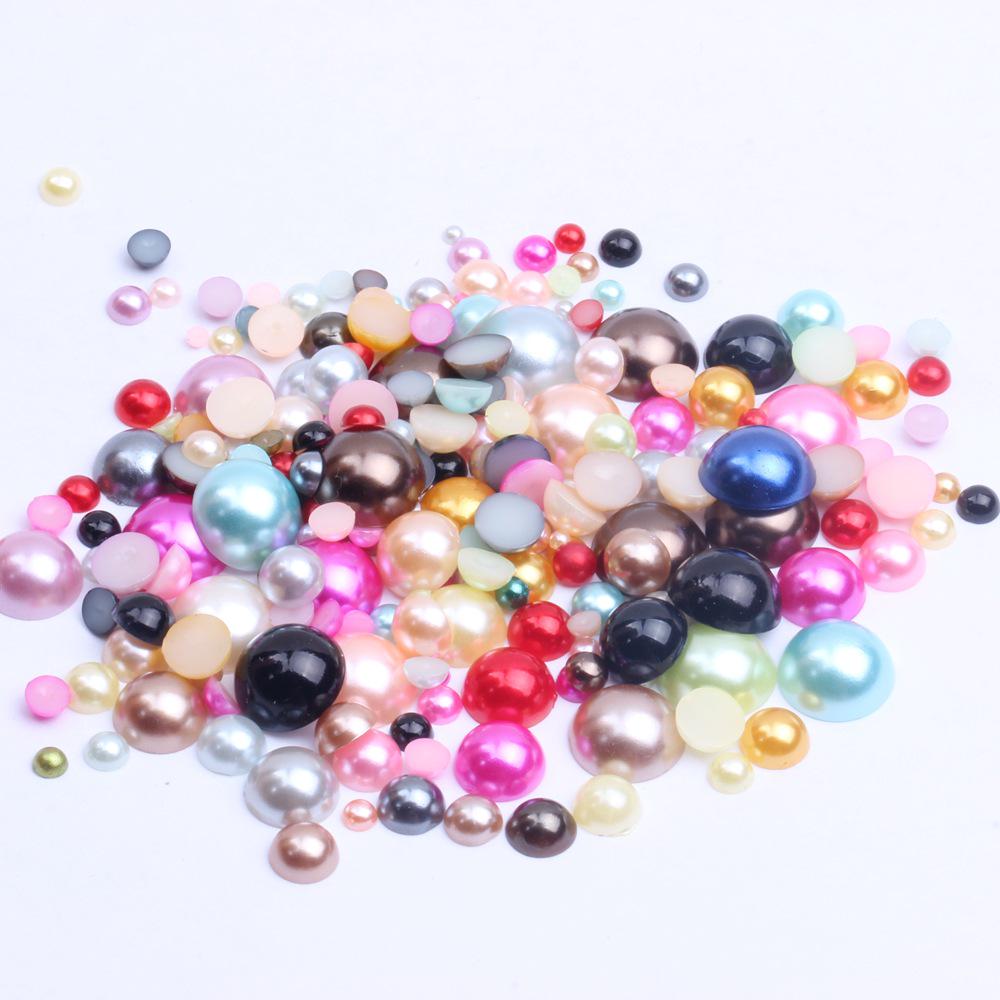 Colorful Flat-Bottomed Semi-Round ABS Imitation Pearls, 2-10mm, Mixed Sizes, 1000 Pieces for DIY Jewelry