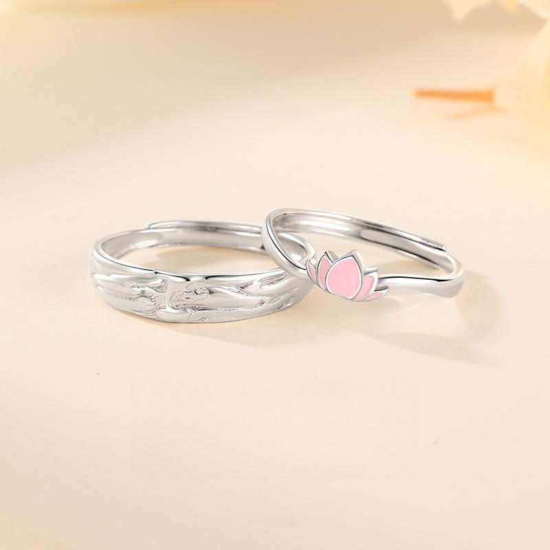 

Lotus Language Couple Ring Light Luxury Niche Design Ring New Hand Jewelry