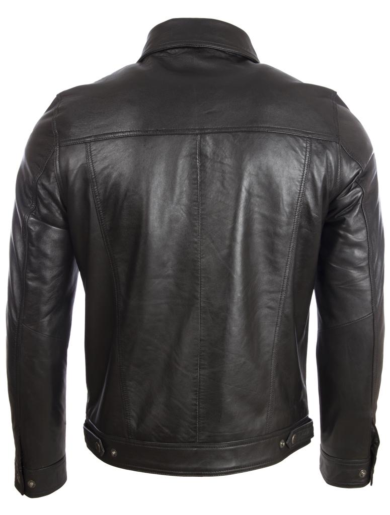 AVIATRIX Men's Real Leather Trucker Overshirt Jacket (AGQ5) - Black