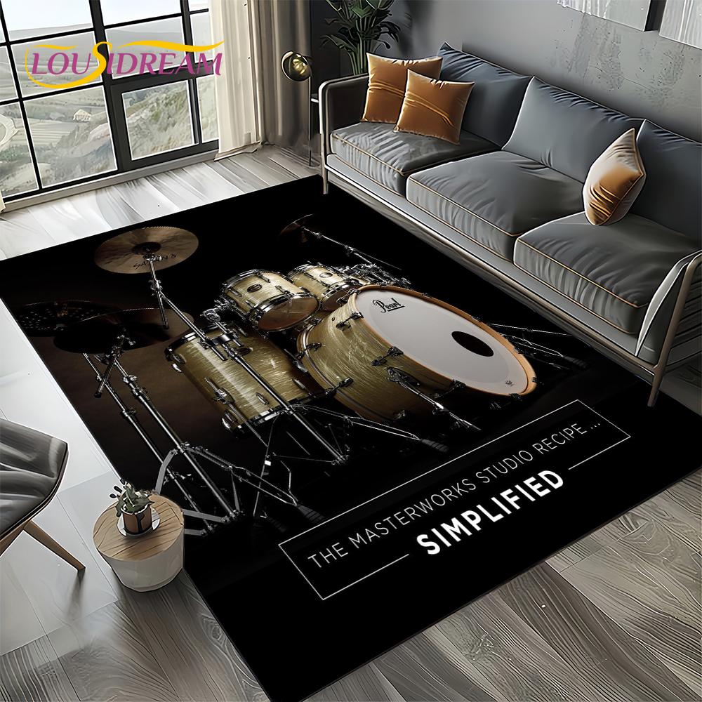 3D Cymbal DW Drum Kit Drum Set Music Instruments Carpet Rug for Living Room Bedroom Home Sofa Decoration,Kids Non-slip Floor Mat