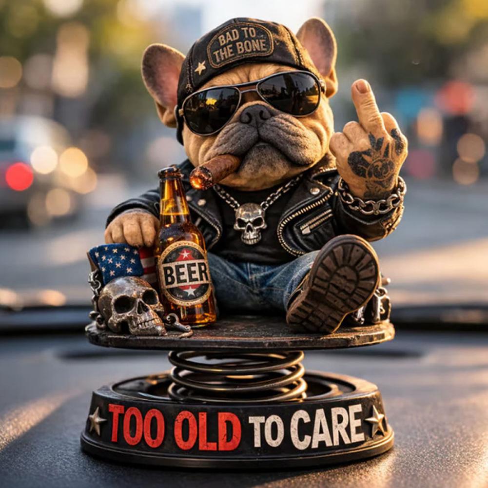 Biker Franse Bulldog Auto Dashboard Decoratie, Schuddende Veer Bulldog Figuur, Retro Motorfiets Stijl Hars Ornament voor Auto Huis Cadeau