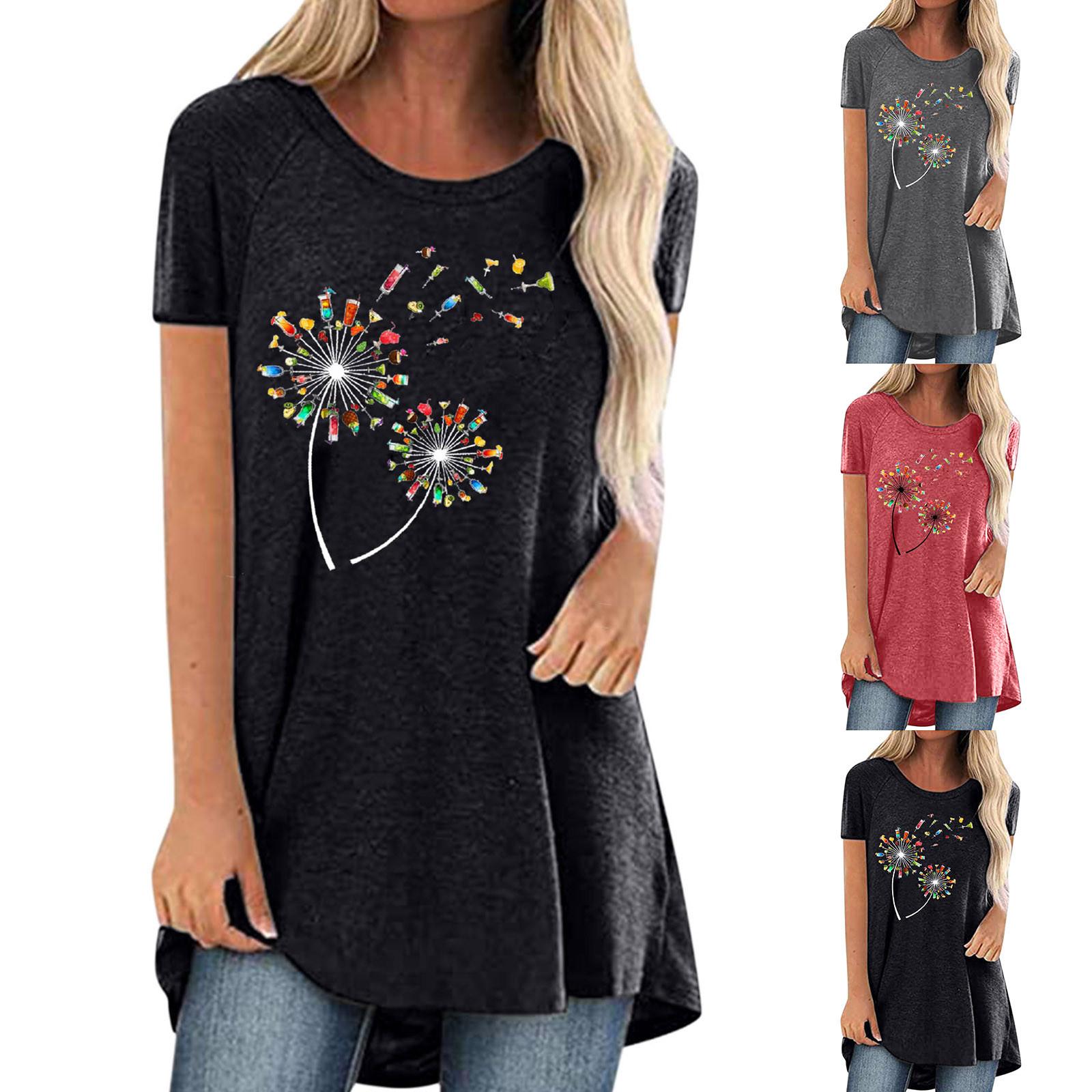 

Женские повседневные рубашки с принтом, свободные футболки с короткими рукавами, туника, блузка