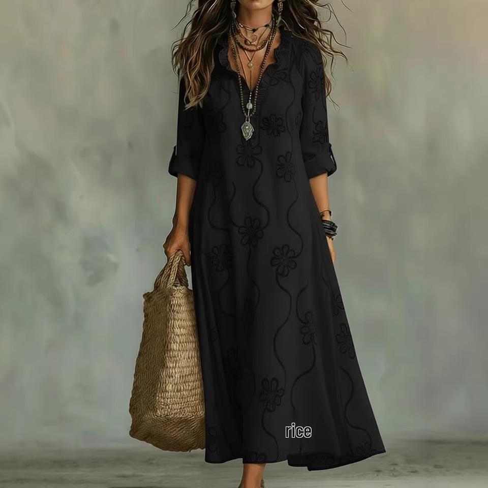 2026 Spring/Summer Fashion Lace Embroidery Cotton Linen Long Dress