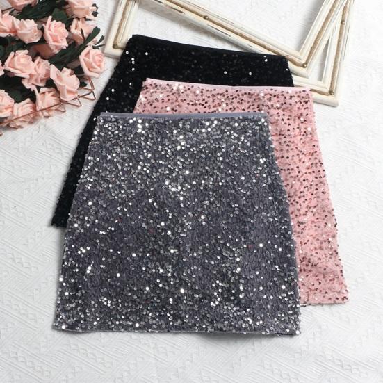 Sexy Skirt High Waist Hip Wrapped Solid Color Shiny Sequins Decor Mini Skirt Leisure Beach Travel Party Wear