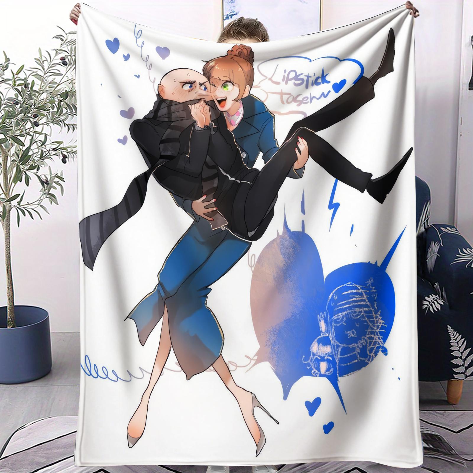 Cute Anime Couple Despicable Me GruLucy Flannel Throw Blanket for Adult Quality Cozy Soft Warm Blanket for Travel Picnic Home 75x100cm (30x40inch)