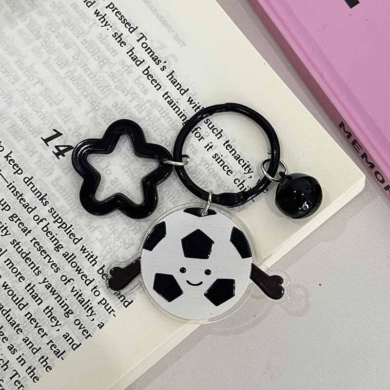 Cute Cartoon Ball Bell Star Keychain Pendant Badminton Table Tennis Football Rugby Bag Hanging Ornaments Keyring Decoration Gift