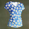 Women's Casual V Neck Short Sleeve Floral Print T Shirt Top Lightweight Comfortable Summer Tee with Daisy Pattern