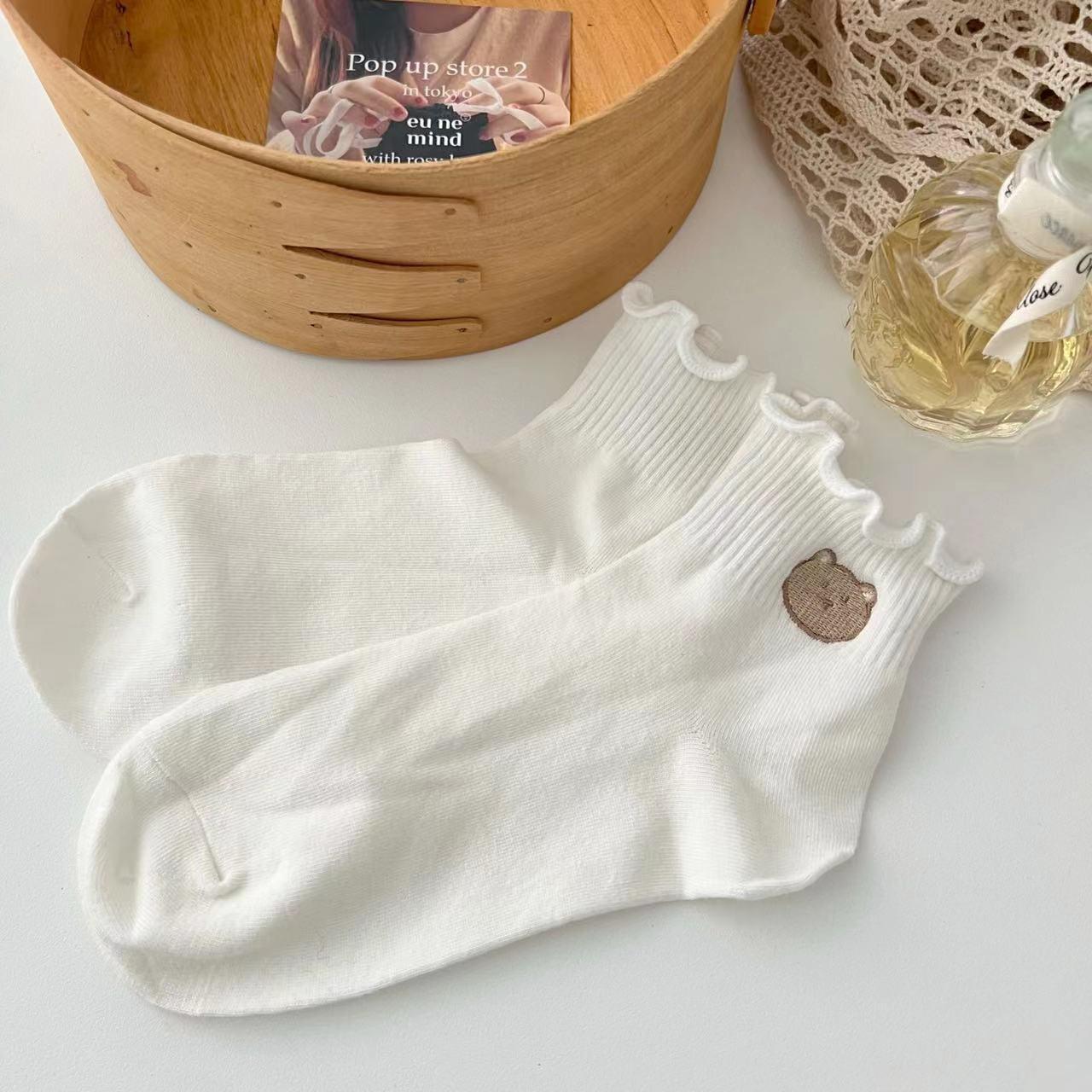 

Женские модные белые хлопковые носки в японском стиле с вышитым рисунком «Любовь» One Size