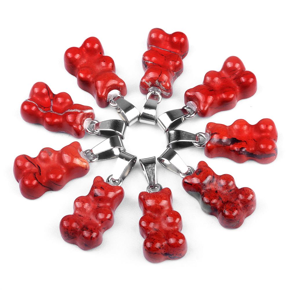 

Natural stone Cute Gummy Bear Necklace for Women Girl Candy Color Natural Crystal Stone Bear Pendant Necklace Candy Bear Pendant