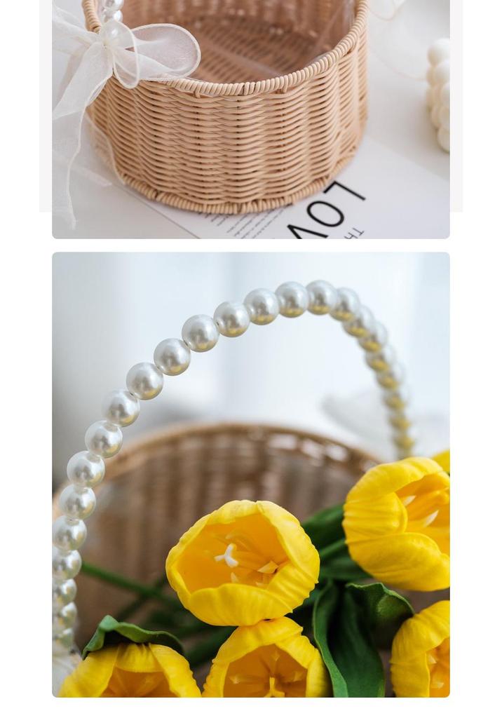 Imitation Rattan Pearl Handheld Flower & Fruit Basket