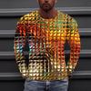 Trendy 3D Grid Print Long Sleeve T-shirt, Modern Fashion Casual Top