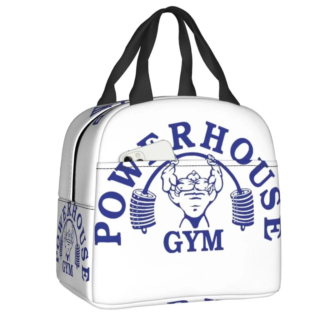 Powerhouse Gym Logo Thermal Insulated Lunch Bag Women Bodybuilding Fitness Portable Lunch Container Travel Storage Food Box