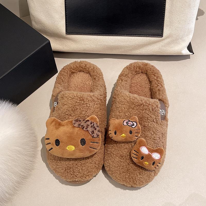 

Милый котенок бархатный теплый пушистый драг женская одежда 2025 зима новый повседневный хорошо с сумкой на толстой подошве тапочки с головой 41