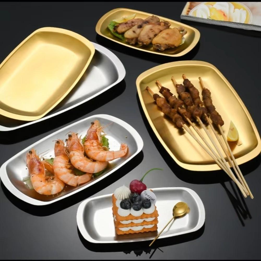 Simple Western Food Beef Plate Gold Tray Barbecue Flat Plate New Circle Plate