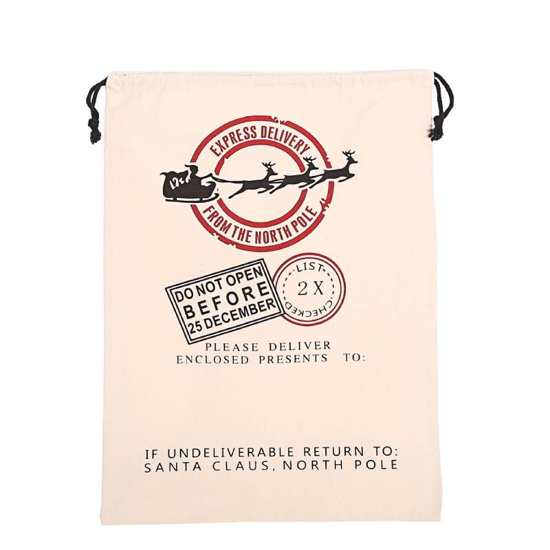 

Large Canvas Merry Christmas Santa Sack Xmas Stocking Reindeer Gift Storage Bag Style 1