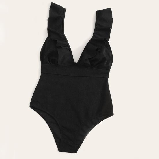 Costume da bagno intero da donna con volant, comodo costume da bagno a vita alta per allenamento di nuoto