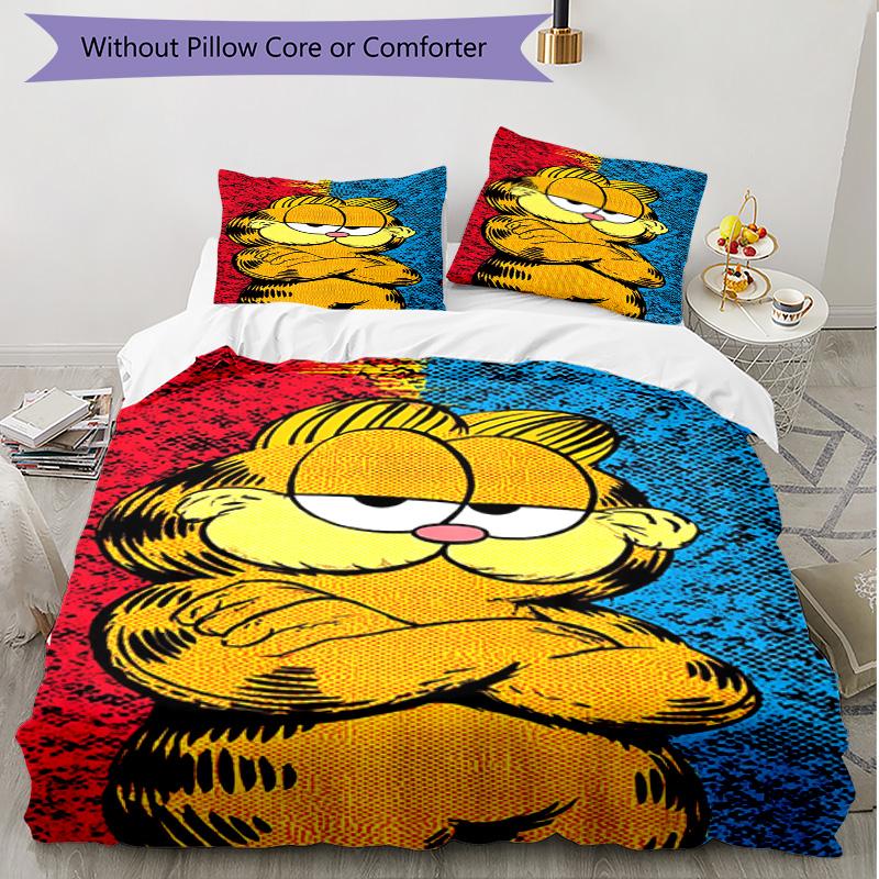 3pcs Duvet Cover Set (1*Duvet Cover + 2*Pillowcase, Without Core), Garfield Print Soft All‑Season Bedding Set, Home Bedroom Decor Gift