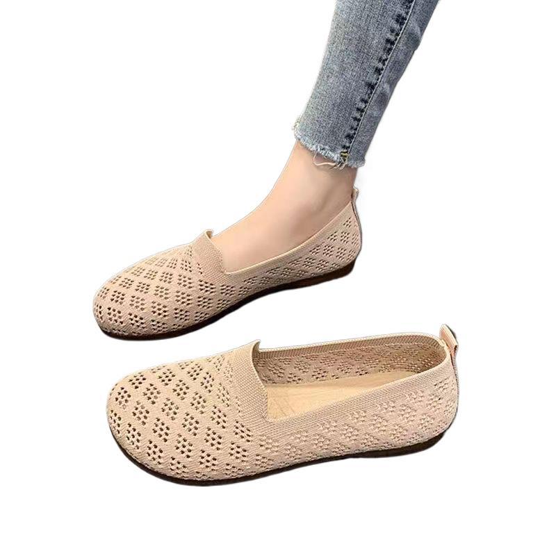 2025 vară pantofi noi de damă din plasă cu talpă moale, suprafață moale, pantofi pentru mamă respirabili, cu fund plat gol, pantofi Doudou cu gură joasă, pantofi unici