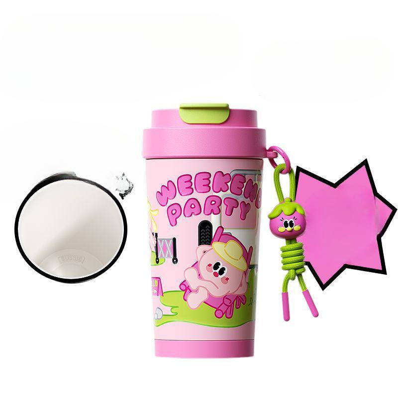 High Appearance Level Thermos Cup Girls Double Drink Coffee Cup Ceramic Inner Liner Stainless Steel Cup Straw Cup Water Cup