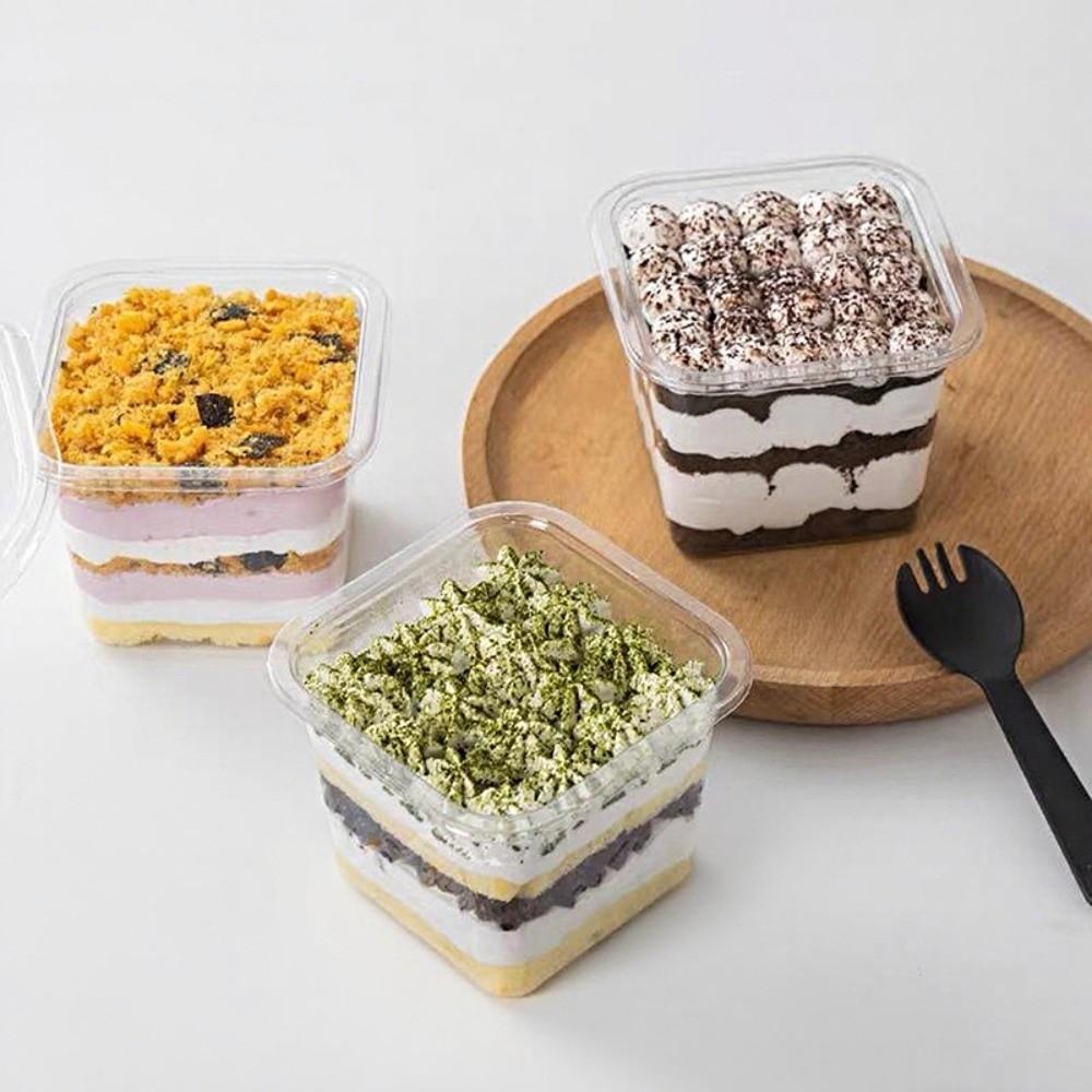 50Pcs Disposable Mousse Dessert Box With Lid Cake Container Square Clear Plastic Cups Portable Individually Packaged