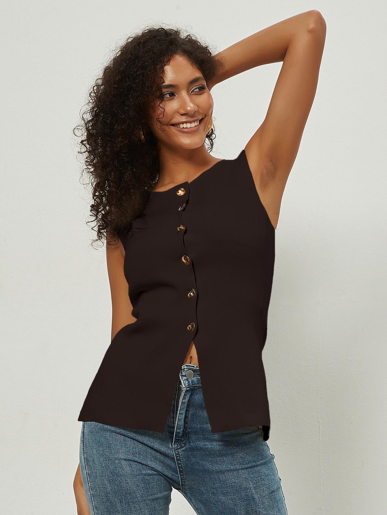 

Женский приталенный вязаный жилет на пуговицах в европейском и американском стиле Large