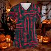 Women's Halloween Print Scrub Top with V-Neck and Pockets, Comfort Fit