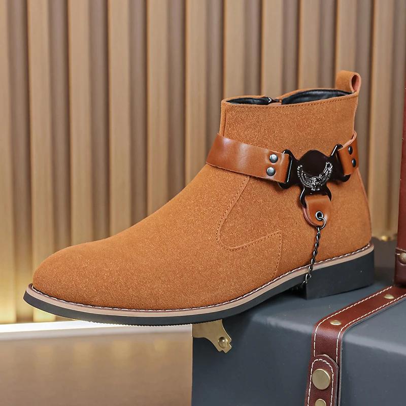 Fashion British Style Casual leather Men Flat Designer Walking Boots Fashion Retro Brand Boots Plus Size 38-48Comfy Leather Desert Boots