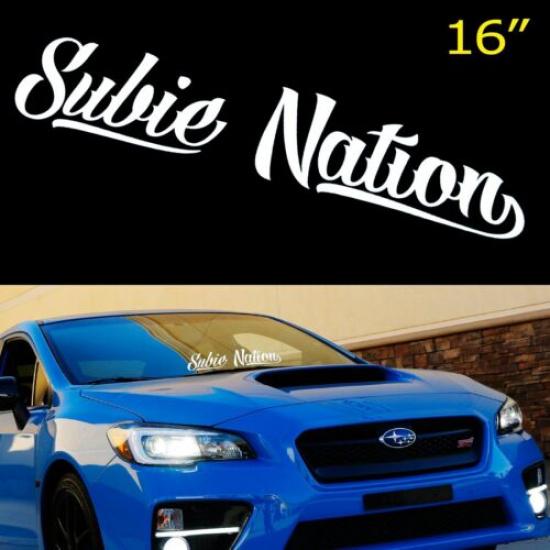 JDM 16x3  White Subie Nation Front & Rear Windshield Banner Vinyl Decal Sticker